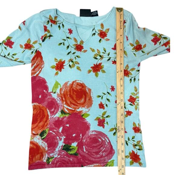 Christina Rotelli Top Women S Silk Stretch Roses 90s Y2K Vintage Phoebe Buffay - Picture 10 of 11